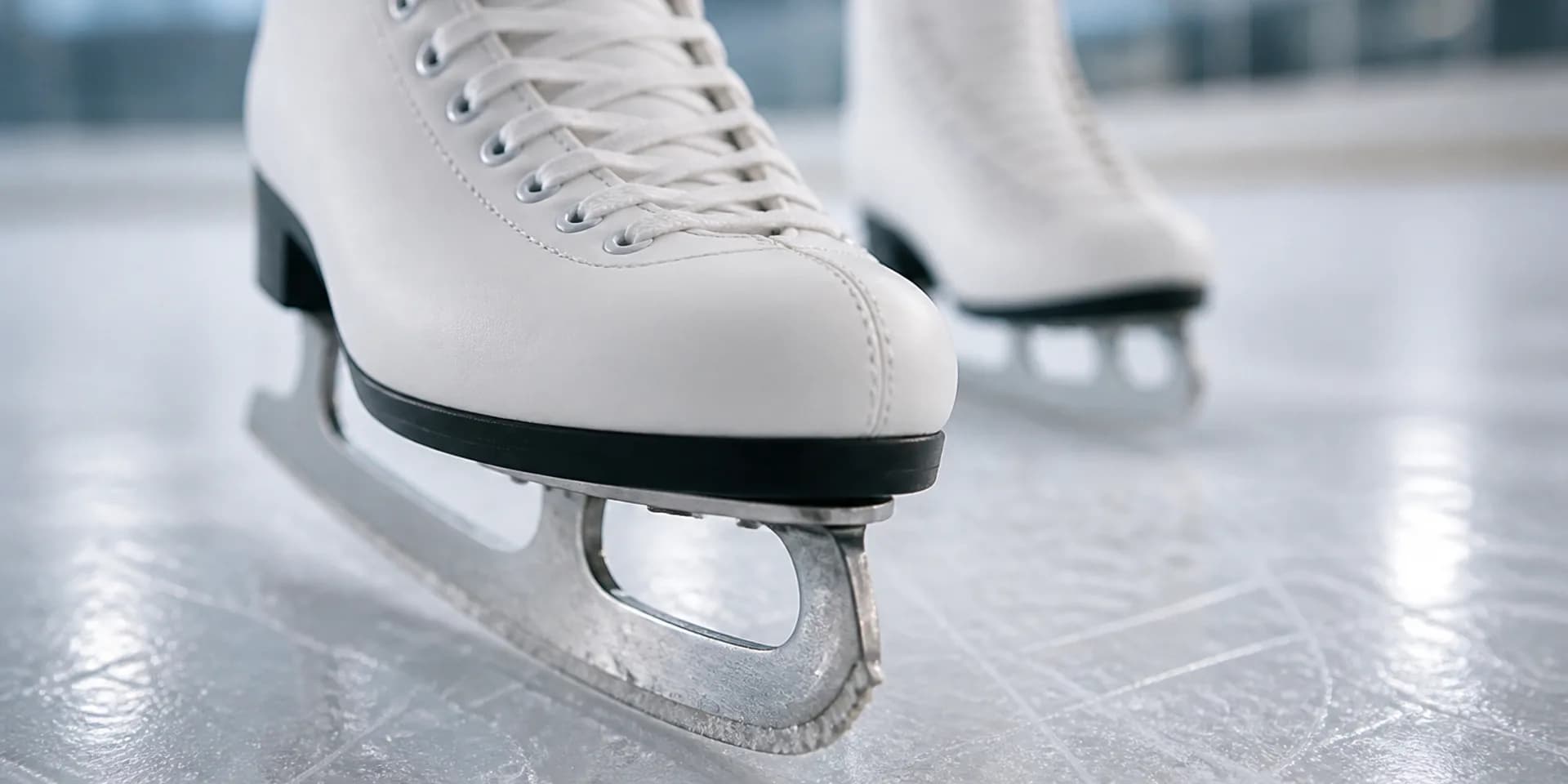Nahaufnahme von Schlittschuhen in der alleato Arena