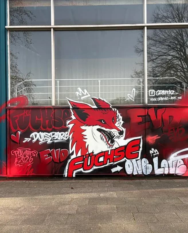 Füchse-Duisburg-Graffiti an der Arena